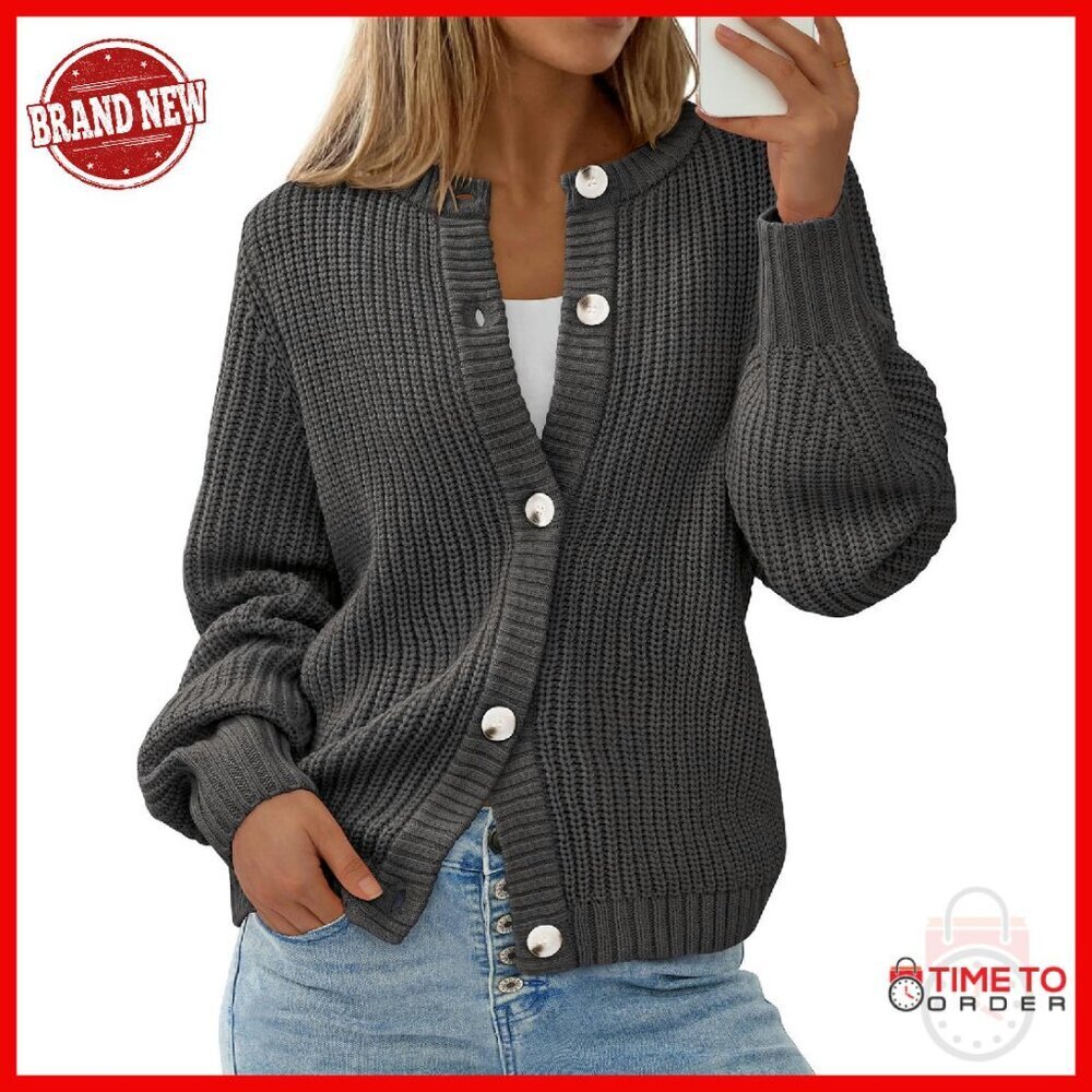 Oversized Button Cardigan Soft Ribbed Knit Fall Sweater Women's